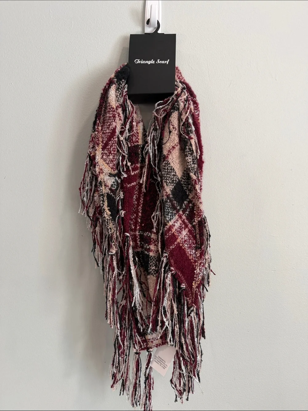 indigo soul Burgundy Plaid‎ Fringed Triangle Scarf